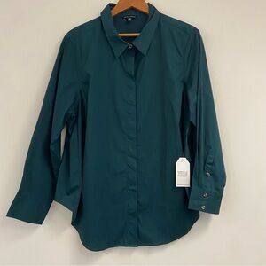 Universal Standard Button-Up Cotton Poplin Shirt Green NWT Size Medium 18-20